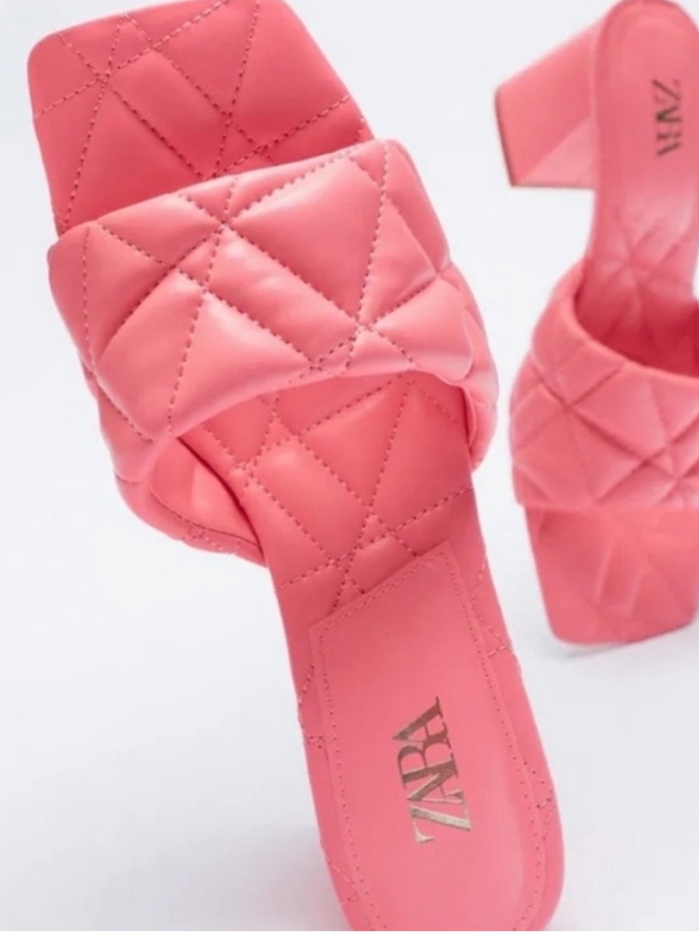 EUC Zara Pink Square Toe Quilted Heels 5.5